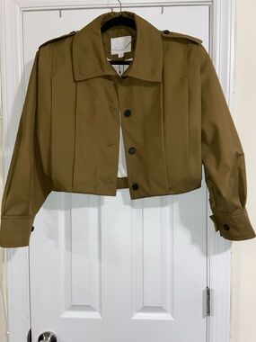 Zara Cropped Trench Jacket in Olive Green/brown tone